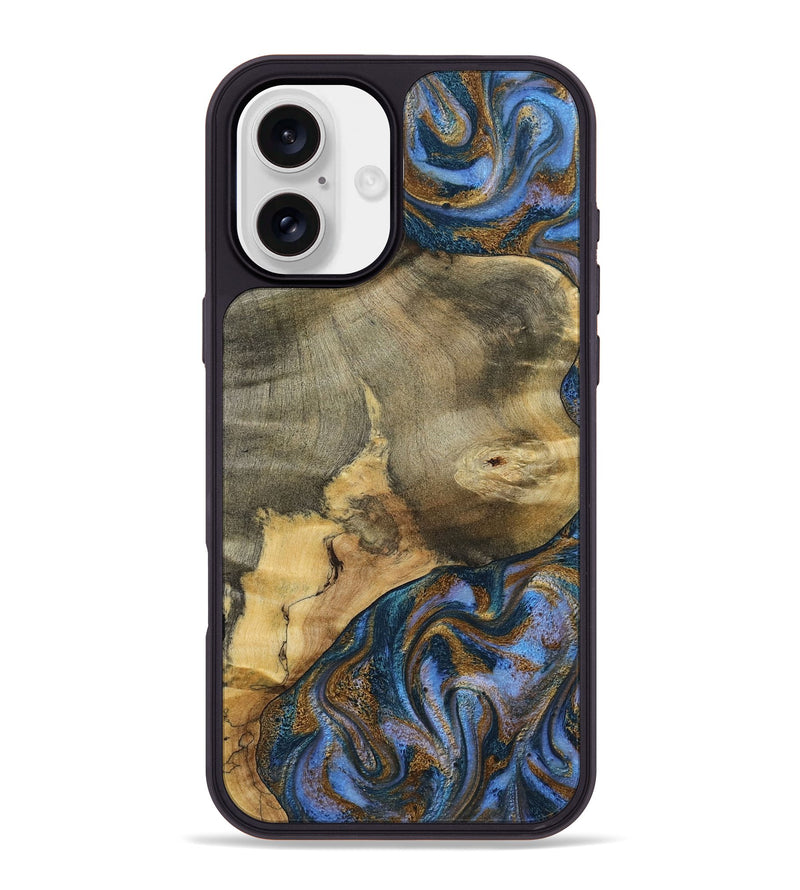 iPhone 16 Plus Wood Phone Case - Jaidyn (Teal & Gold, 800446)