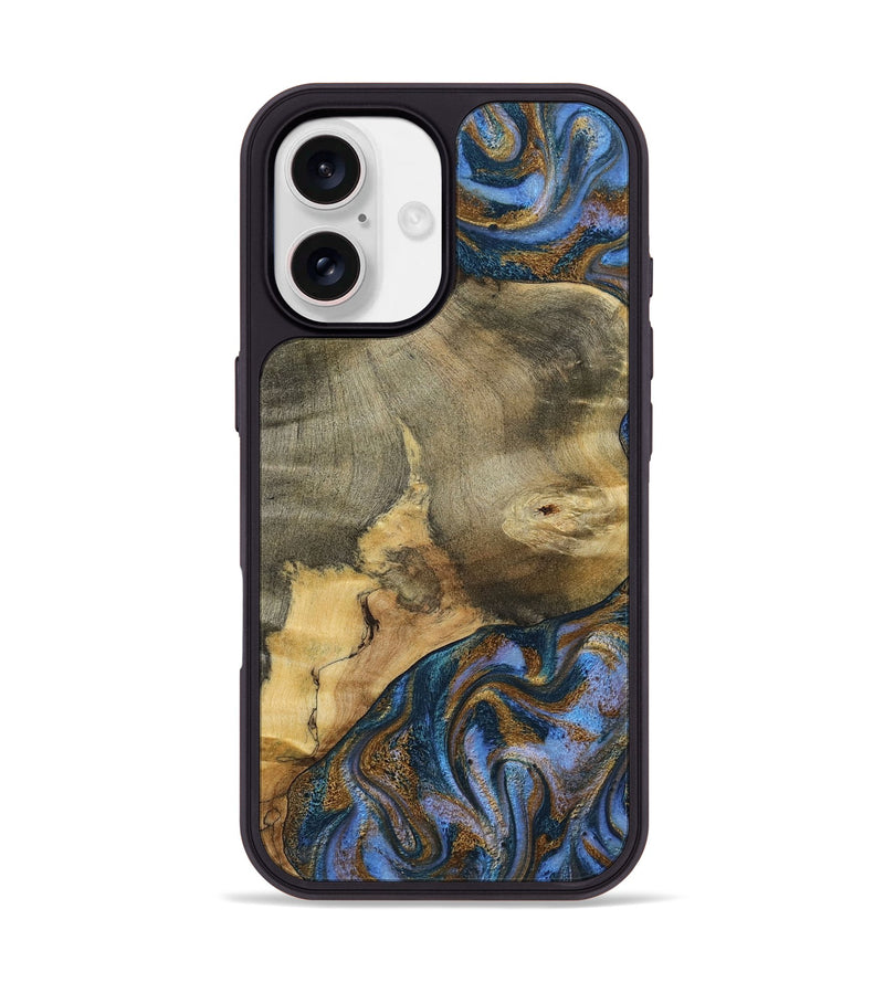 iPhone 17 Wood Phone Case - Jaidyn (Teal & Gold, 800446)