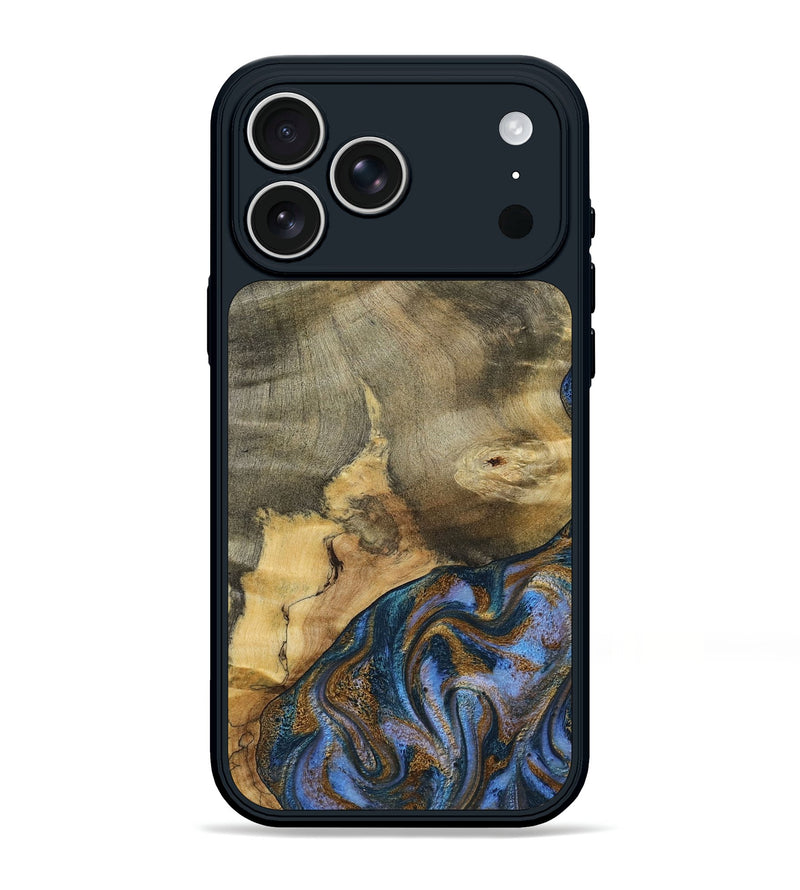iPhone 17 Pro Max Wood Phone Case - Jaidyn (Teal & Gold, 800446)