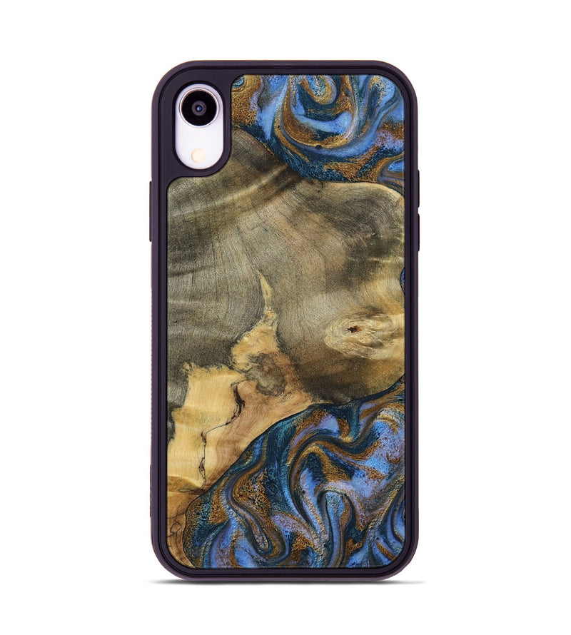 iPhone Xr Wood Phone Case - Jaidyn (Teal & Gold, 800446)