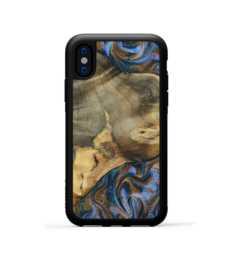 iPhone Xs Wood Phone Case - Jaidyn (Teal & Gold, 800446)