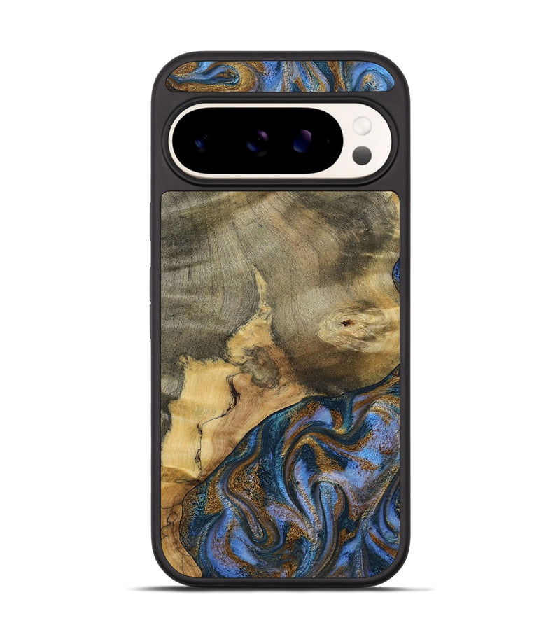 Pixel 9 Pro Wood Phone Case - Jaidyn (Teal & Gold, 800446)