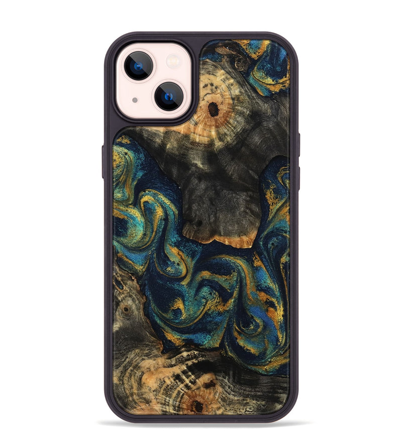 iPhone 14 Plus Wood Phone Case - Aditya (Teal & Gold, 800448)