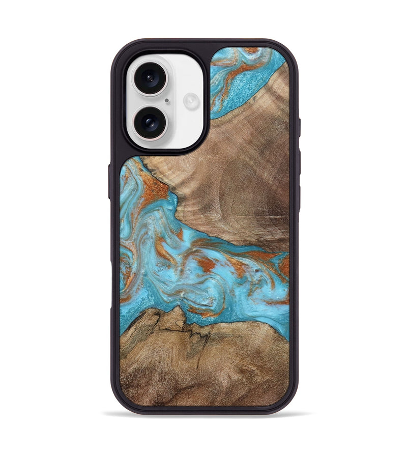 iPhone 17 Wood Phone Case - Danika (Teal & Gold, 800450)