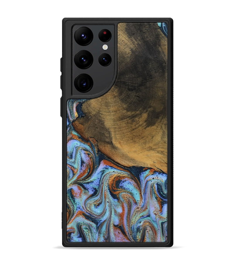 Galaxy S22 Ultra Wood Phone Case - Retha (Teal & Gold, 800452)