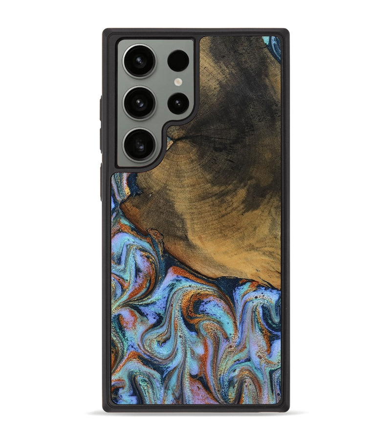 Galaxy S23 Ultra Wood Phone Case - Retha (Teal & Gold, 800452)