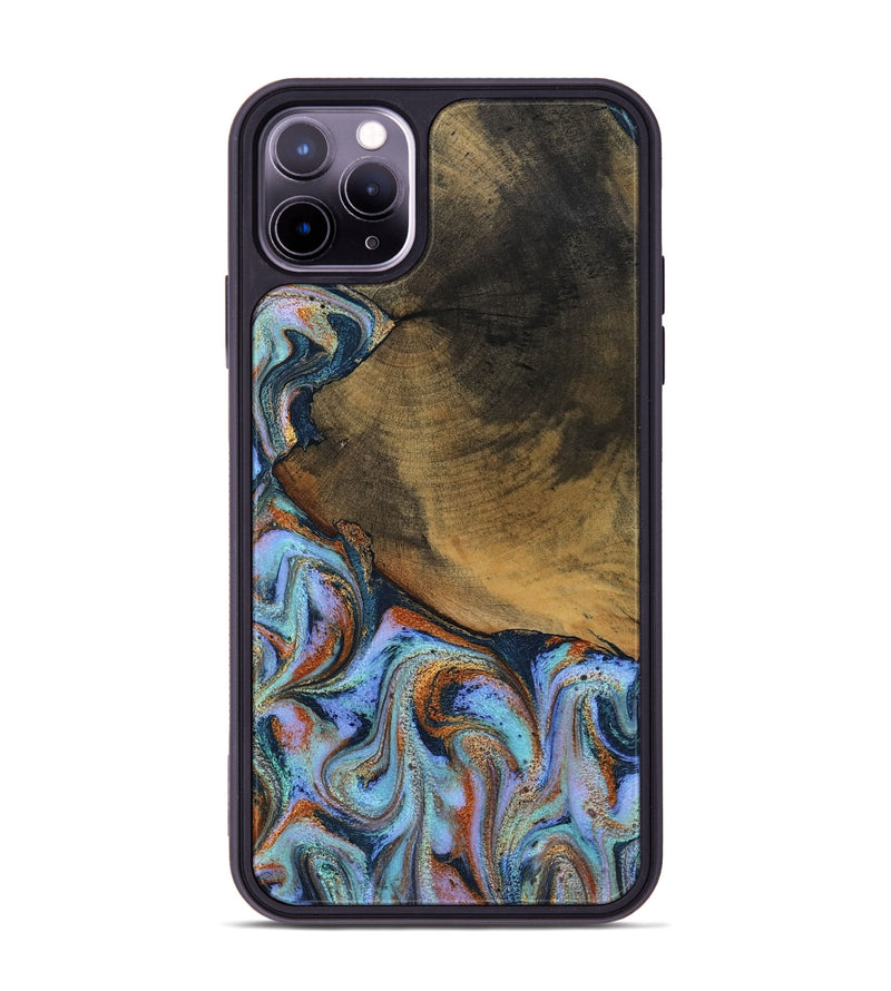 iPhone 11 Pro Max Wood Phone Case - Retha (Teal & Gold, 800452)