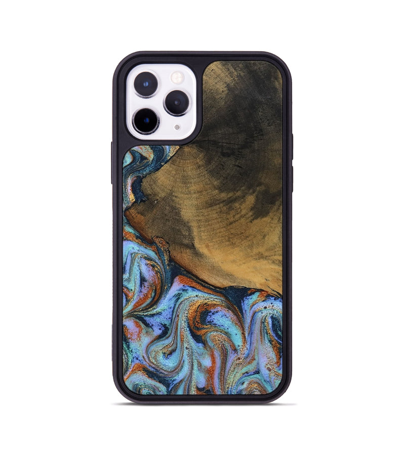 iPhone 11 Pro Wood Phone Case - Retha (Teal & Gold, 800452)