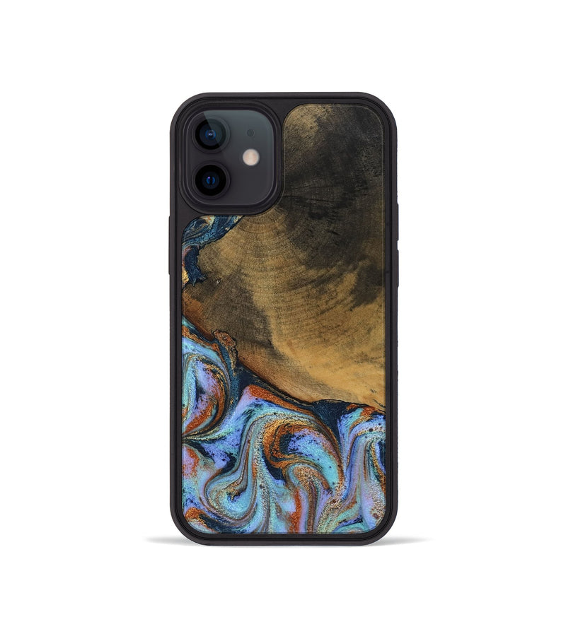 iPhone 12 mini Wood Phone Case - Retha (Teal & Gold, 800452)