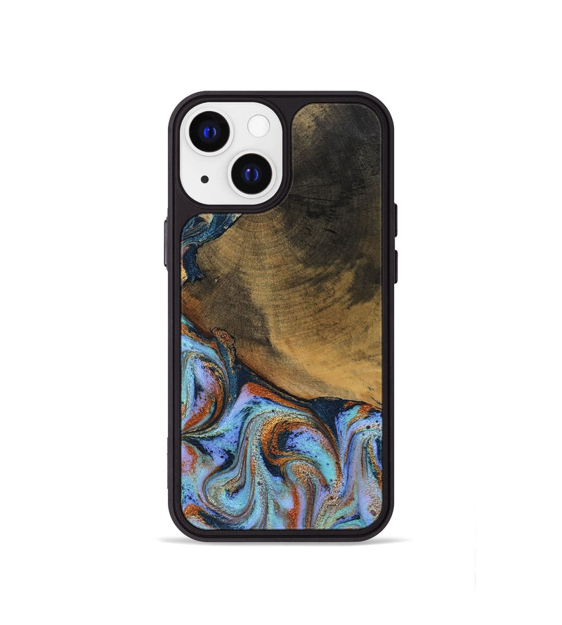 iPhone 13 mini Wood Phone Case - Retha (Teal & Gold, 800452)