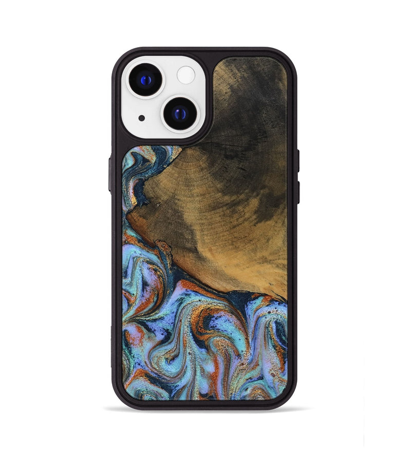 iPhone 13 Wood Phone Case - Retha (Teal & Gold, 800452)