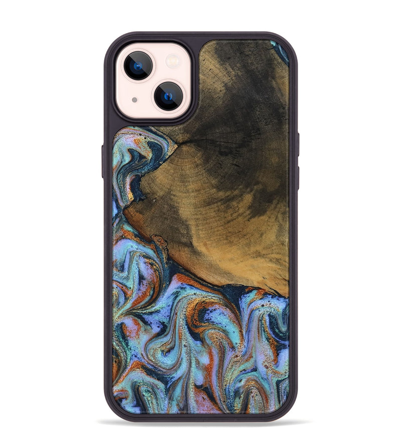 iPhone 14 Plus Wood Phone Case - Retha (Teal & Gold, 800452)