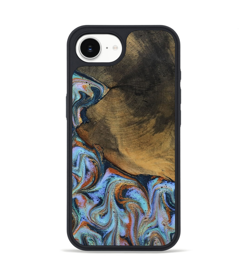 iPhone 16e Wood Phone Case - Retha (Teal & Gold, 800452)