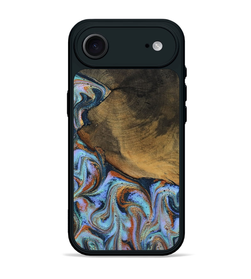 iPhone 17 Air Wood Phone Case - Retha (Teal & Gold, 800452)