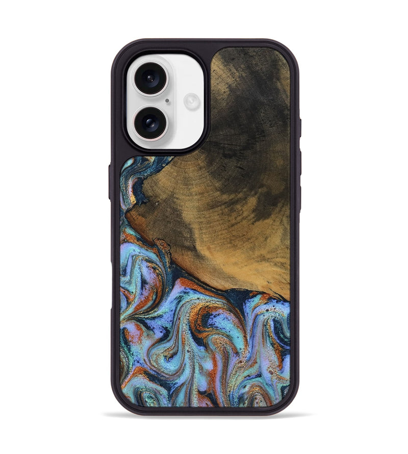 iPhone 17 Wood Phone Case - Retha (Teal & Gold, 800452)
