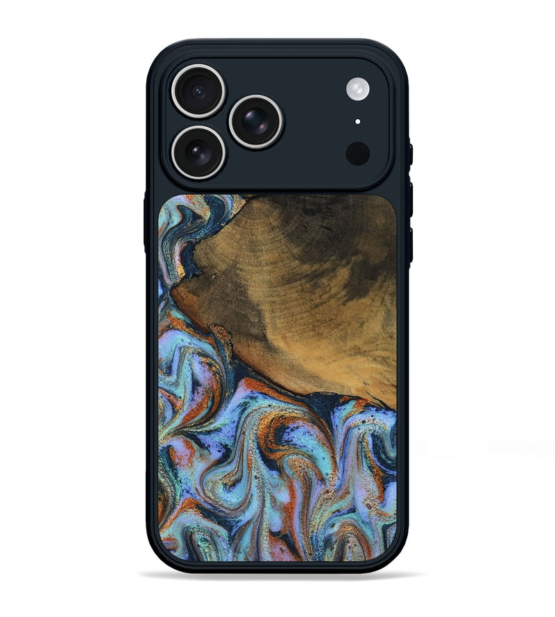 iPhone 17 Pro Max Wood Phone Case - Retha (Teal & Gold, 800452)