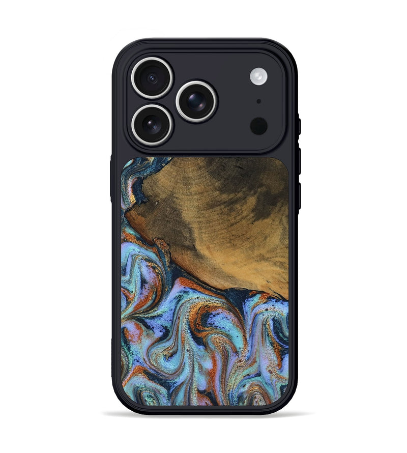 iPhone 17 Pro Wood Phone Case - Retha (Teal & Gold, 800452)