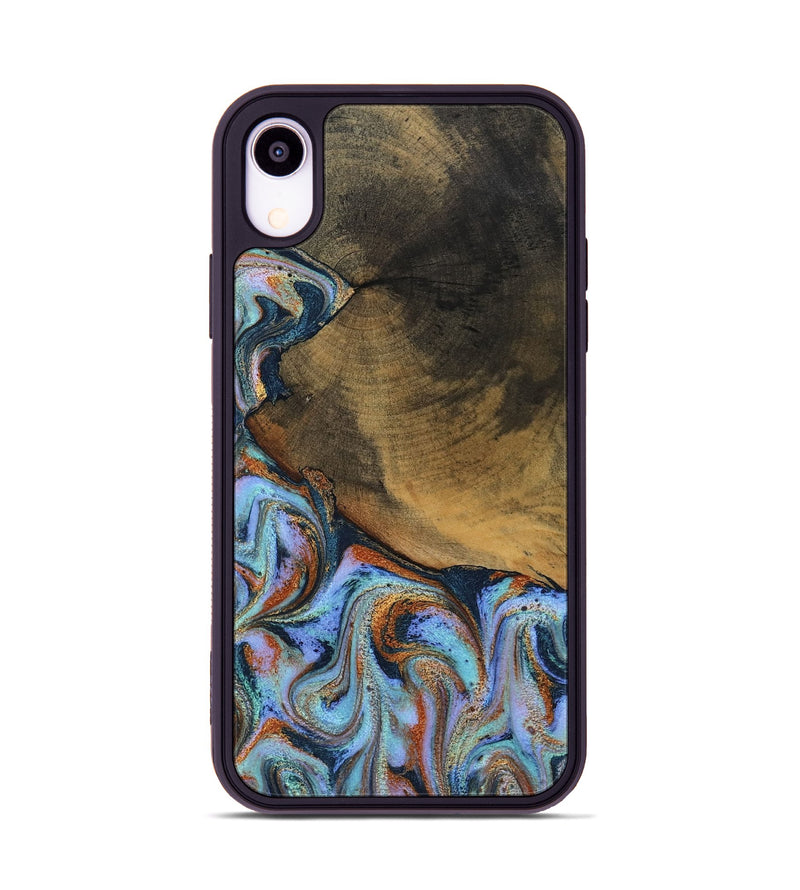 iPhone Xr Wood Phone Case - Retha (Teal & Gold, 800452)