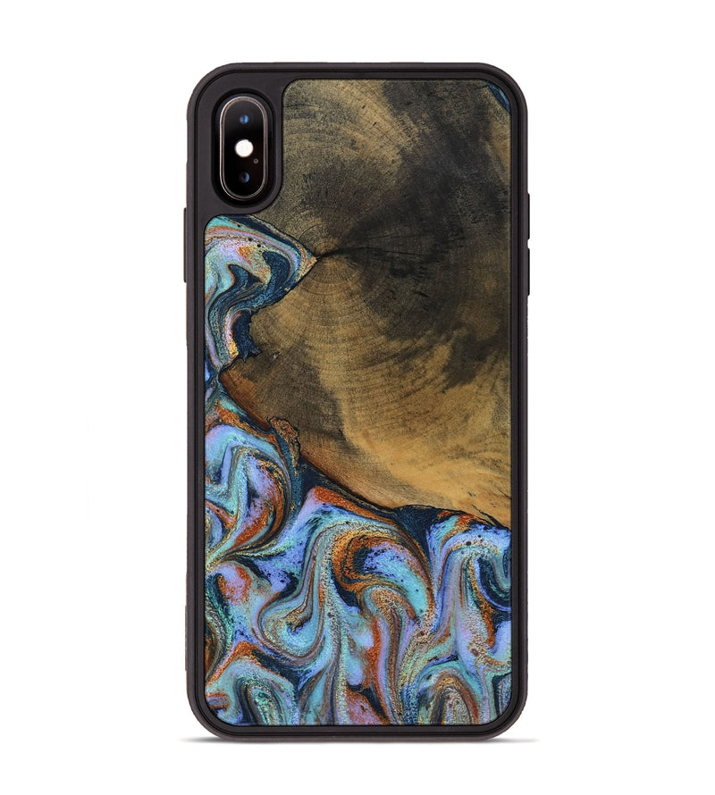 iPhone Xs Max Wood Phone Case - Retha (Teal & Gold, 800452)