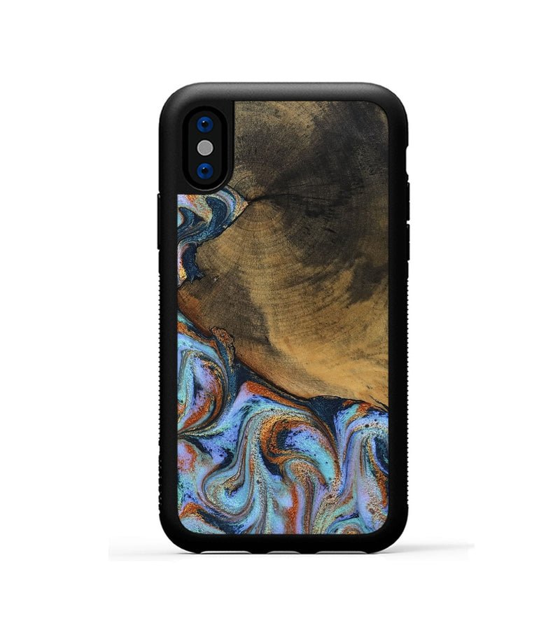 iPhone Xs Wood Phone Case - Retha (Teal & Gold, 800452)