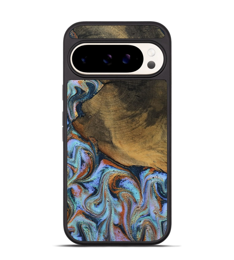 Pixel 9 Pro Wood Phone Case - Retha (Teal & Gold, 800452)