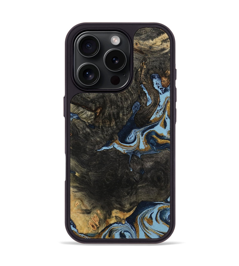 iPhone 16 Pro Wood Phone Case - Kameron (Teal & Gold, 800453)
