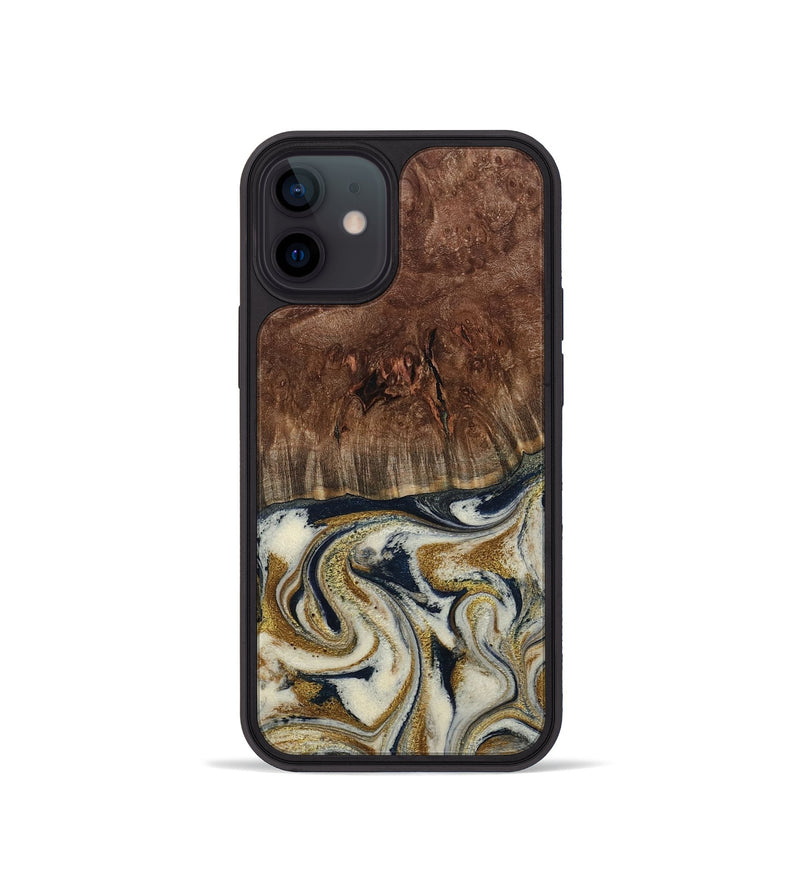 iPhone 12 mini Wood Phone Case - Noel (Teal & Gold, 800454)