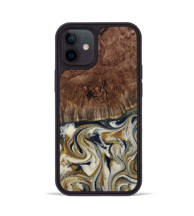 iPhone 12 Wood Phone Case - Noel (Teal & Gold, 800454)