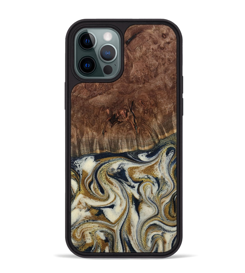 iPhone 12 Pro Max Wood Phone Case - Noel (Teal & Gold, 800454)