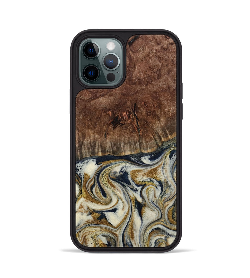 iPhone 12 Pro Wood Phone Case - Noel (Teal & Gold, 800454)