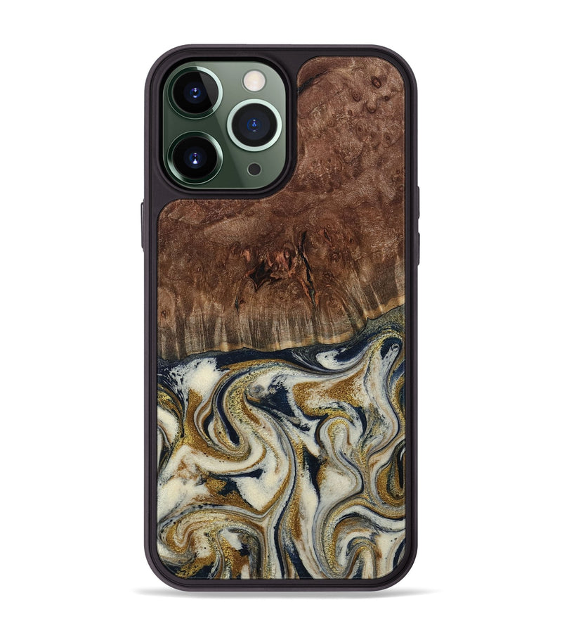 iPhone 13 Pro Max Wood Phone Case - Noel (Teal & Gold, 800454)