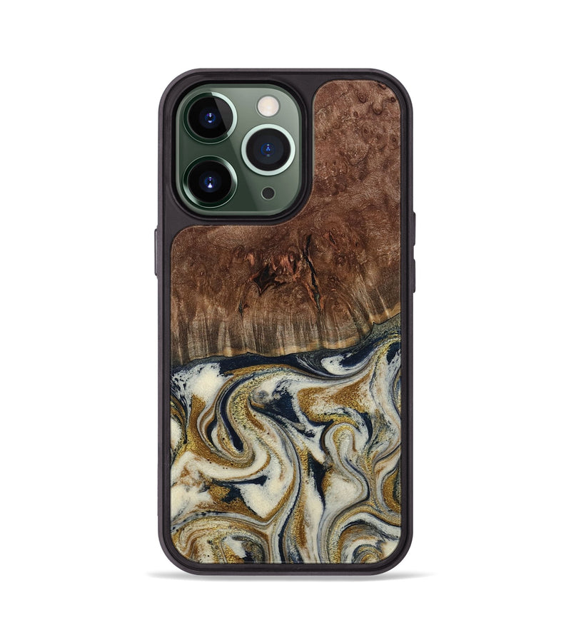 iPhone 13 Pro Wood Phone Case - Noel (Teal & Gold, 800454)