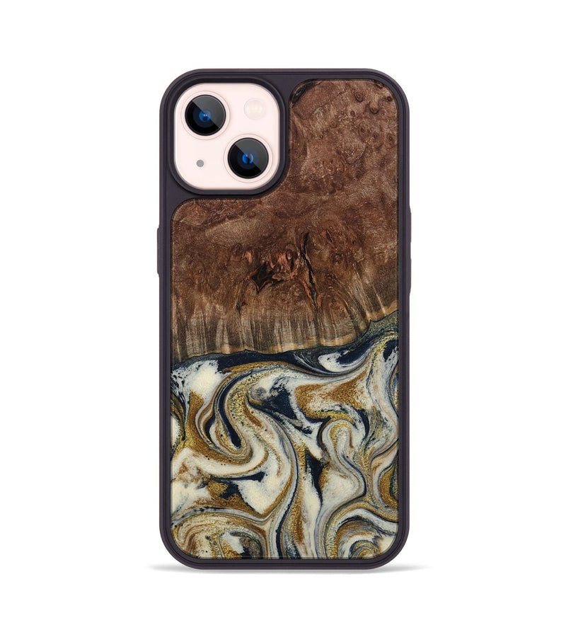 iPhone 14 Wood Phone Case - Noel (Teal & Gold, 800454)