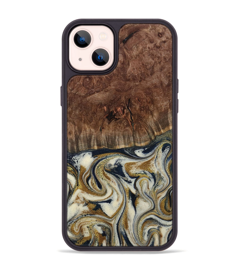 iPhone 14 Plus Wood Phone Case - Noel (Teal & Gold, 800454)