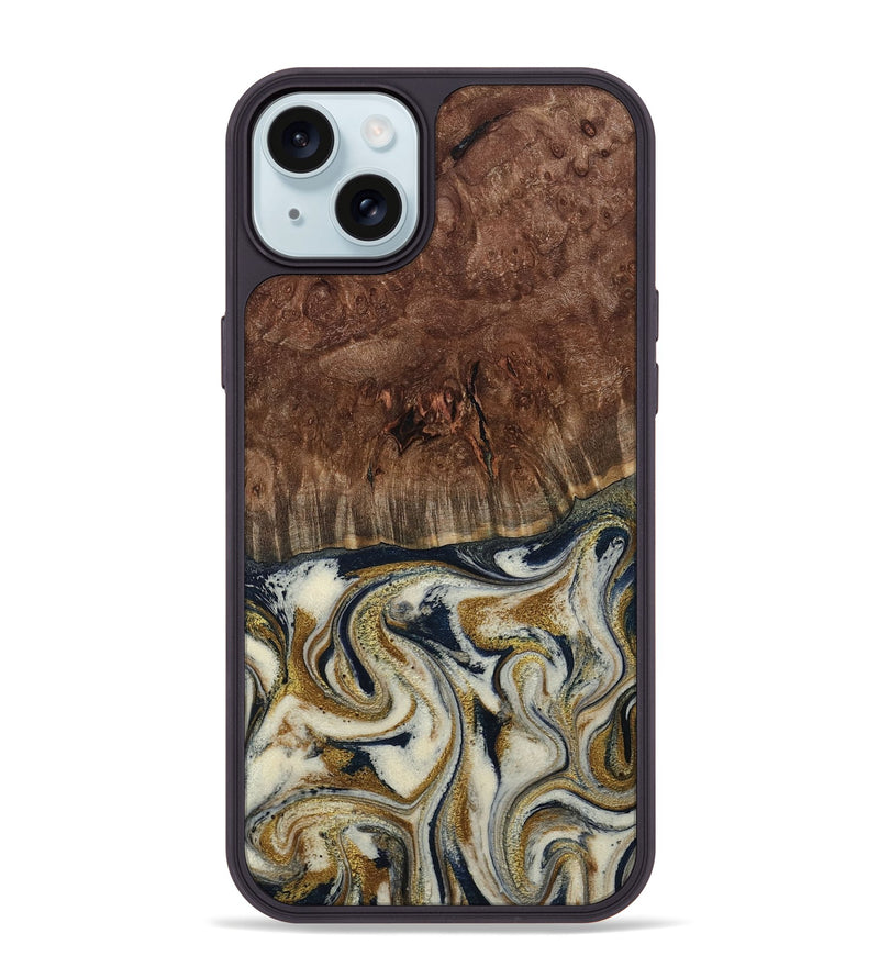 iPhone 15 Plus Wood Phone Case - Noel (Teal & Gold, 800454)