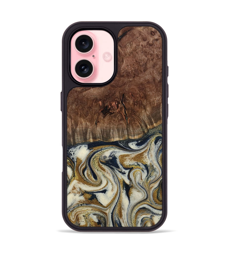 iPhone 16 Wood Phone Case - Noel (Teal & Gold, 800454)
