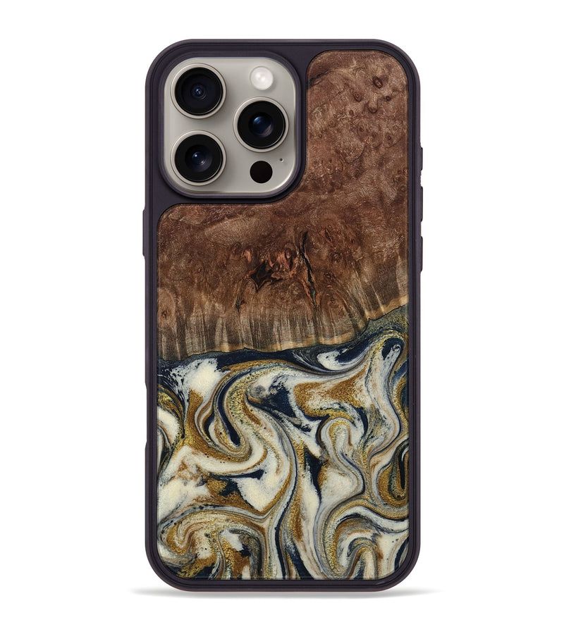 iPhone 16 Pro Max Wood Phone Case - Noel (Teal & Gold, 800454)