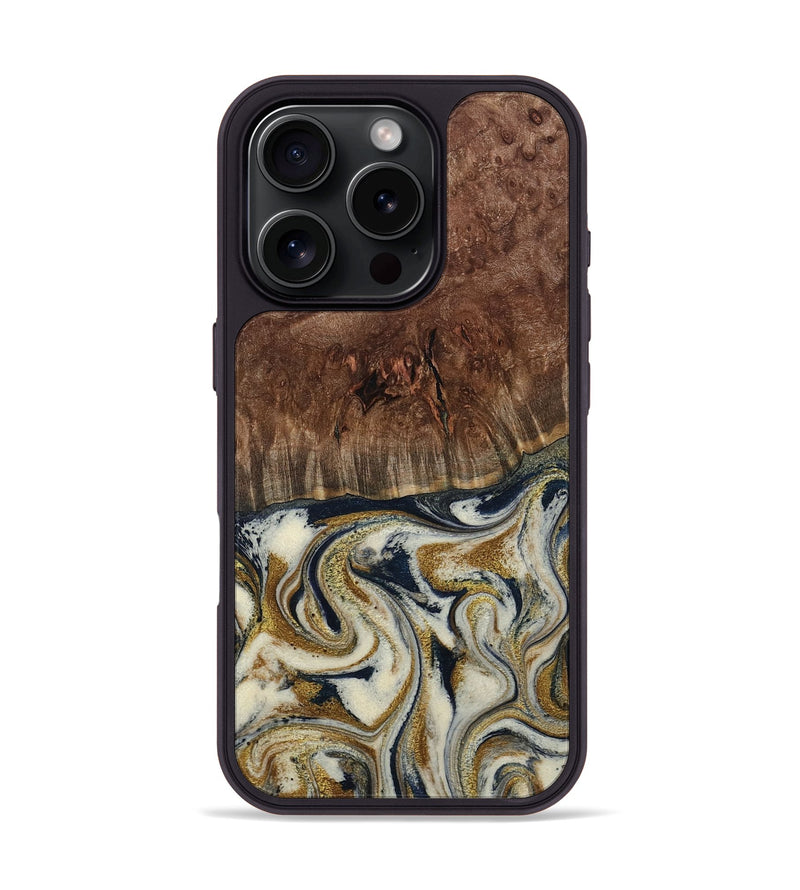 iPhone 16 Pro Wood Phone Case - Noel (Teal & Gold, 800454)