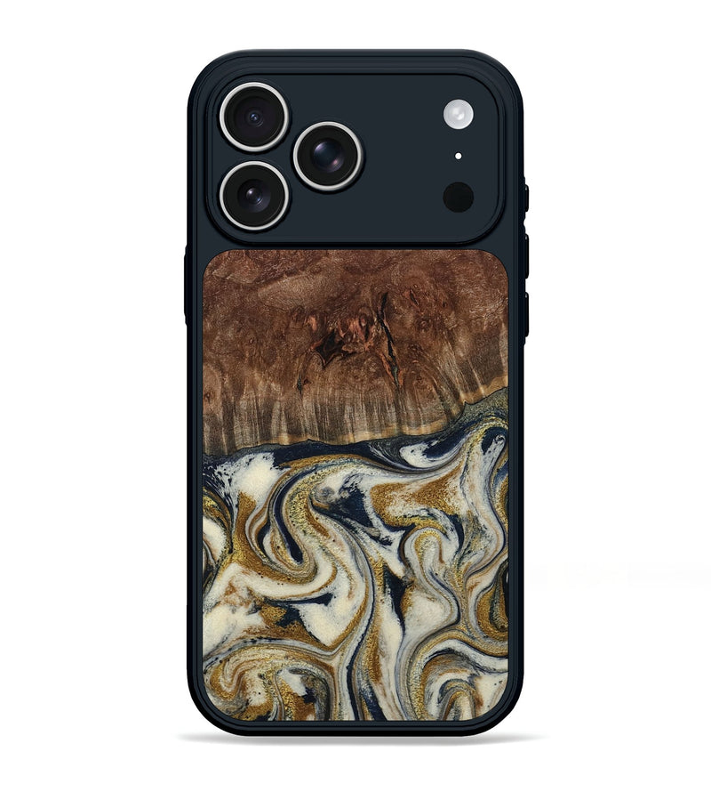 iPhone 17 Pro Max Wood Phone Case - Noel (Teal & Gold, 800454)