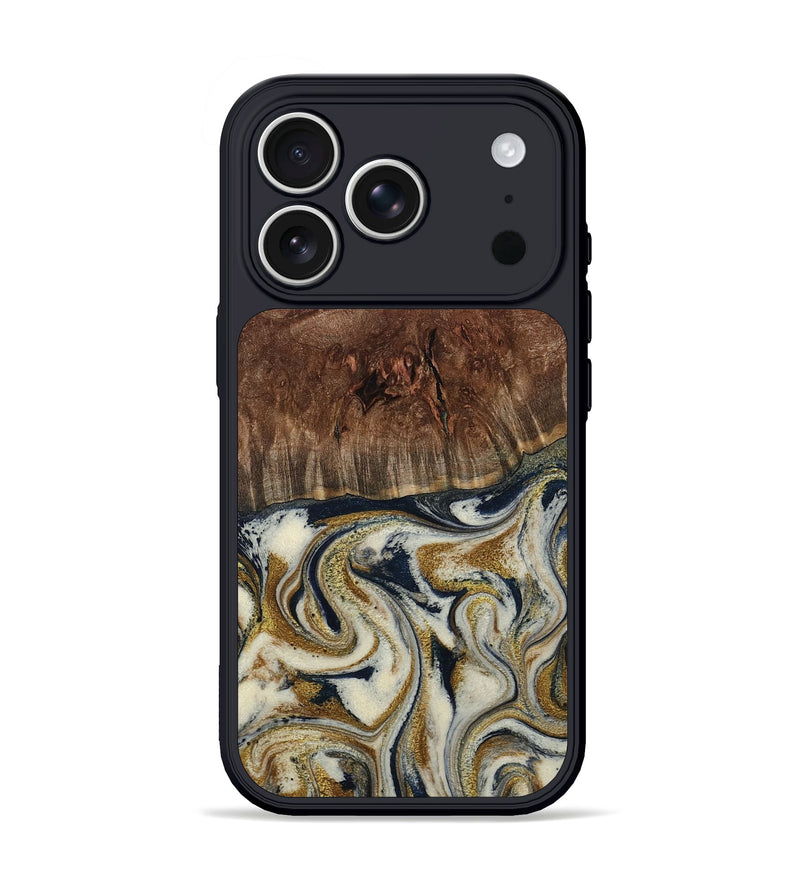 iPhone 17 Pro Wood Phone Case - Noel (Teal & Gold, 800454)