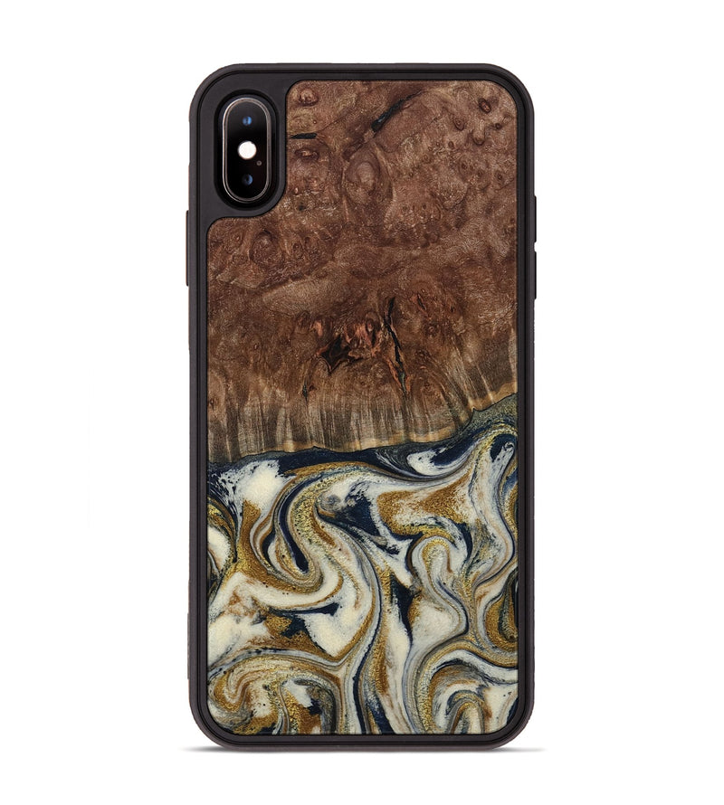 iPhone Xs Max Wood Phone Case - Noel (Teal & Gold, 800454)