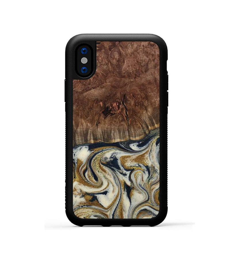 iPhone Xs Wood Phone Case - Noel (Teal & Gold, 800454)