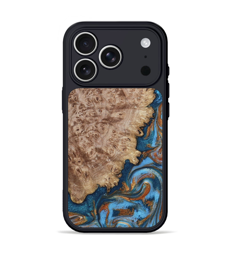 iPhone 17 Pro Wood Phone Case - Norita (Teal & Gold, 800455)