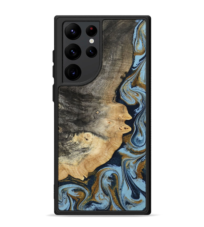Galaxy S22 Ultra Wood Phone Case - Letha (Teal & Gold, 800458)