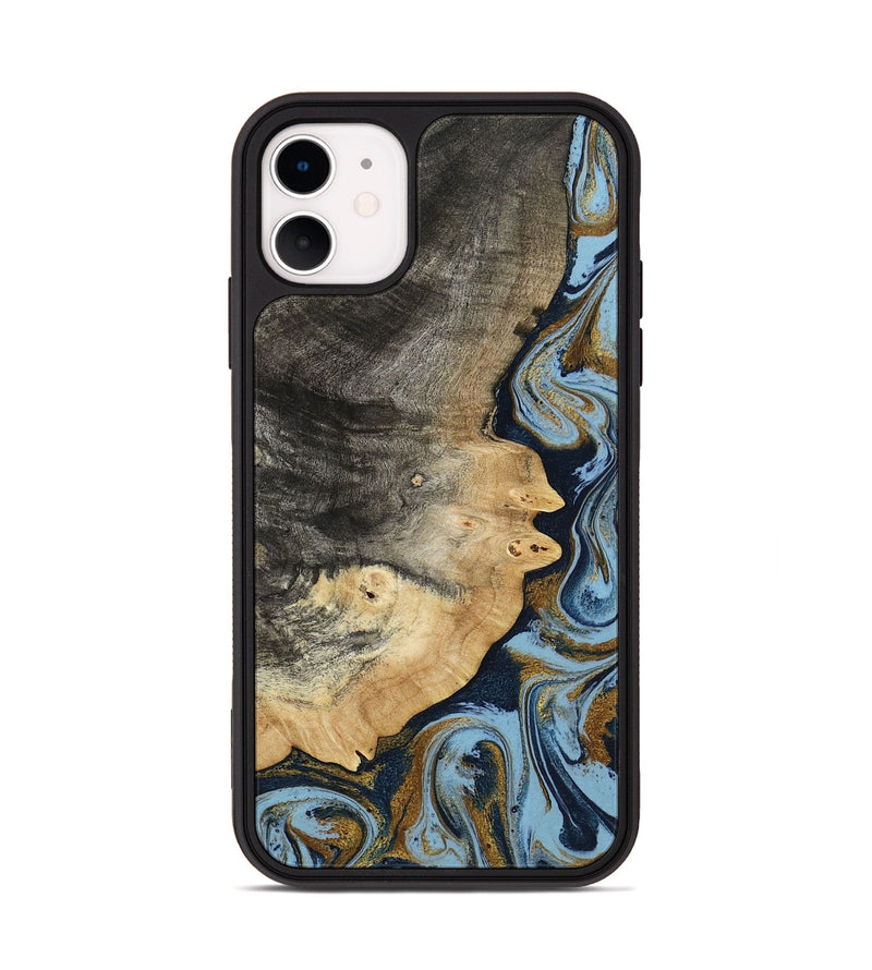 iPhone 11 Wood Phone Case - Letha (Teal & Gold, 800458)