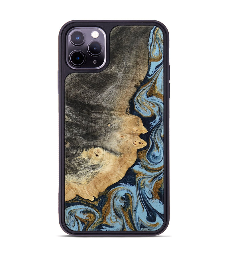 iPhone 11 Pro Max Wood Phone Case - Letha (Teal & Gold, 800458)
