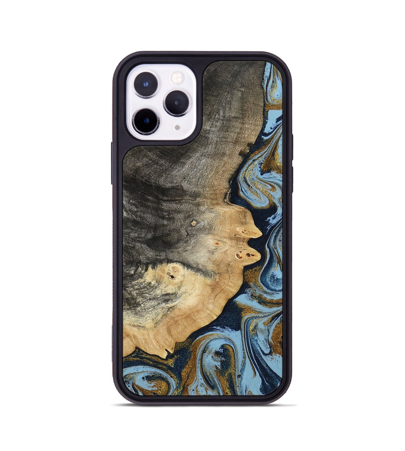 iPhone 11 Pro Wood Phone Case - Letha (Teal & Gold, 800458)