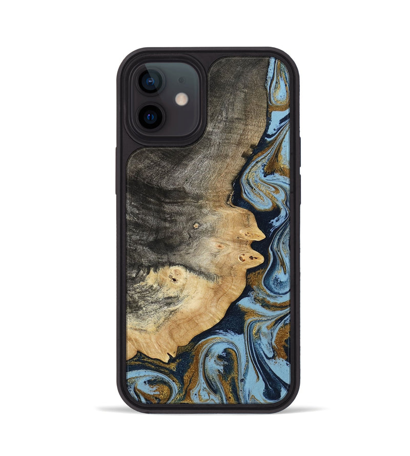 iPhone 12 Wood Phone Case - Letha (Teal & Gold, 800458)