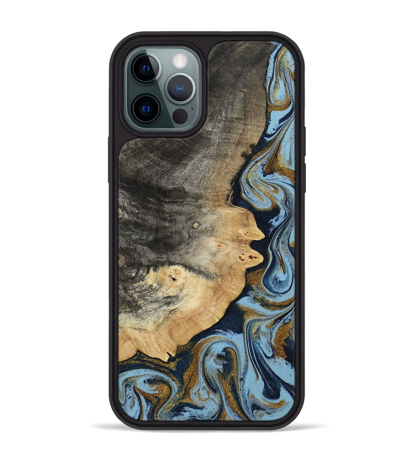 iPhone 12 Pro Max Wood Phone Case - Letha (Teal & Gold, 800458)