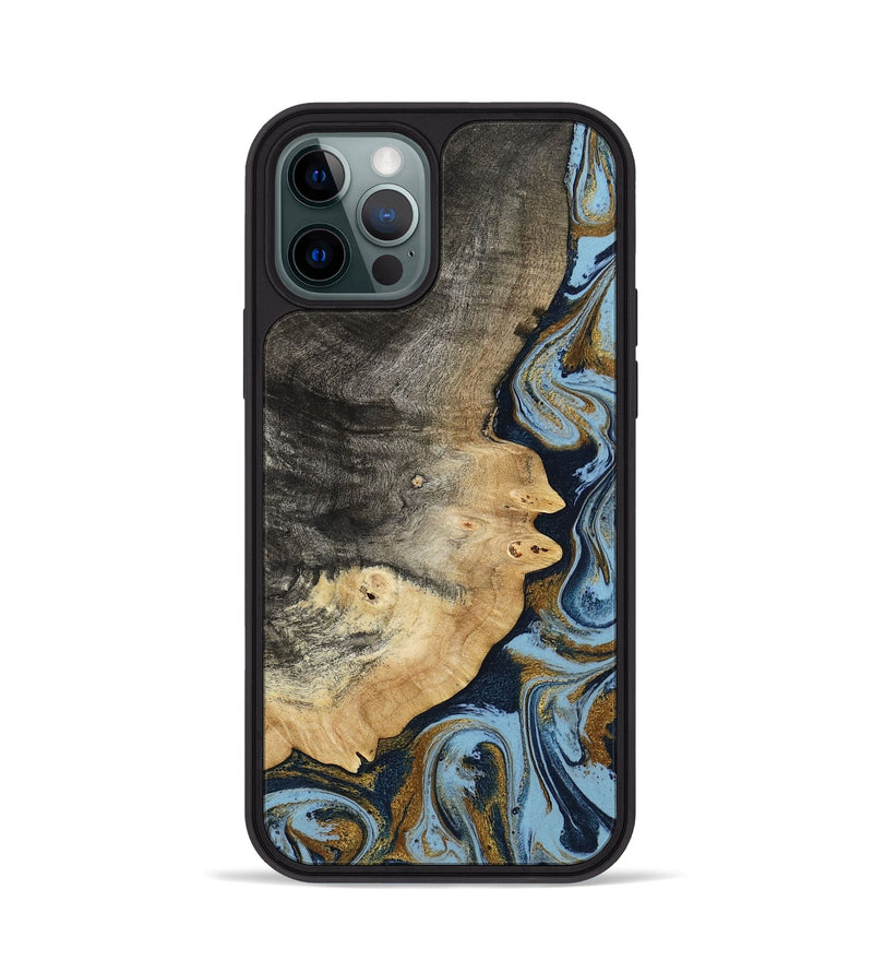 iPhone 12 Pro Wood Phone Case - Letha (Teal & Gold, 800458)